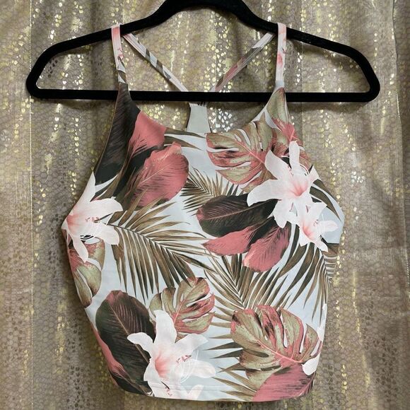 Old Navy Other - Old Navy Tropical Green Pink Floral Longline Powersoft Sports Bra Large